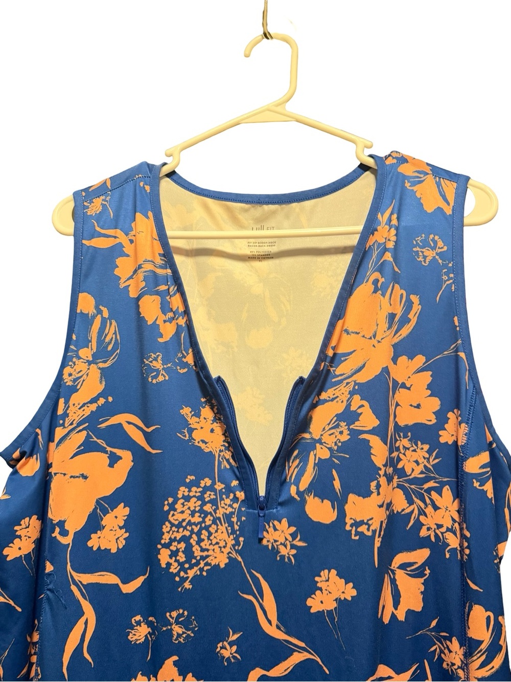 J. Jill Scoop Neck Zip Racerback Dress XL  Blue Floral Beach Athleisure Resort - Picture 8 of 10